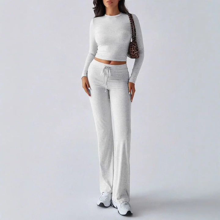KUTIS™ - Casual Round Neck Crop Top and Drawstring High Waist Pants Set CULT ÉIRE