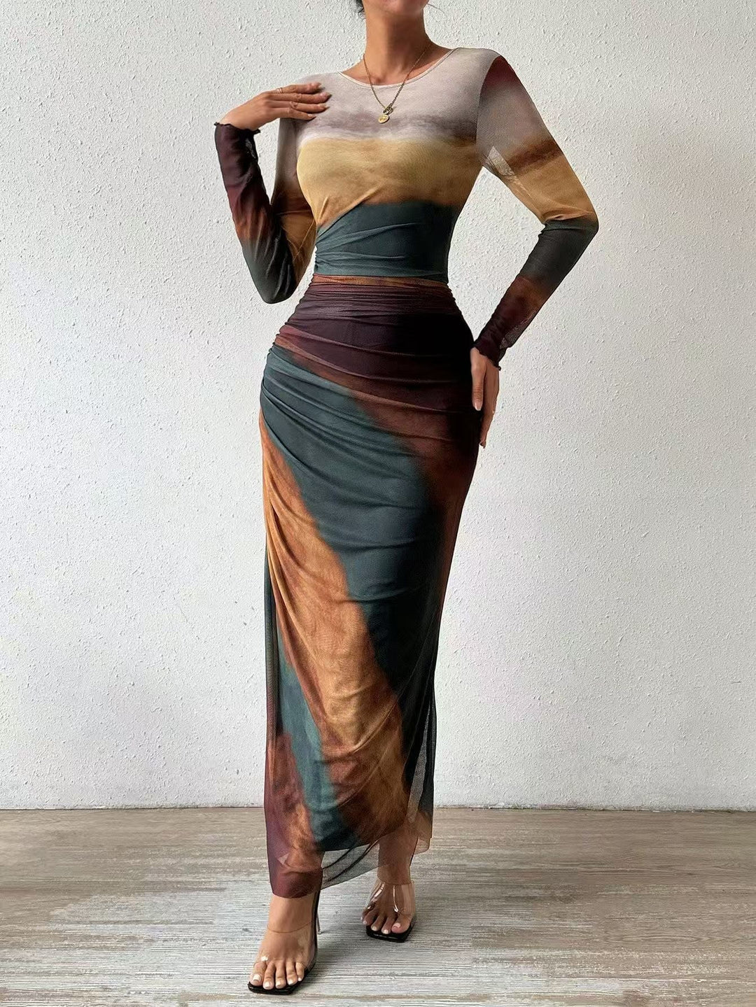 JULIA™ - Comfy Printed Long Sleeve Round Neck Bodycon Maxi Dress CULTÉIRE DUBLIN
