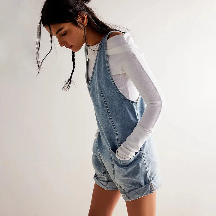 IVYLI™ -  Casual Fitted Sleeveless Denim Romper CULT ÉIRE