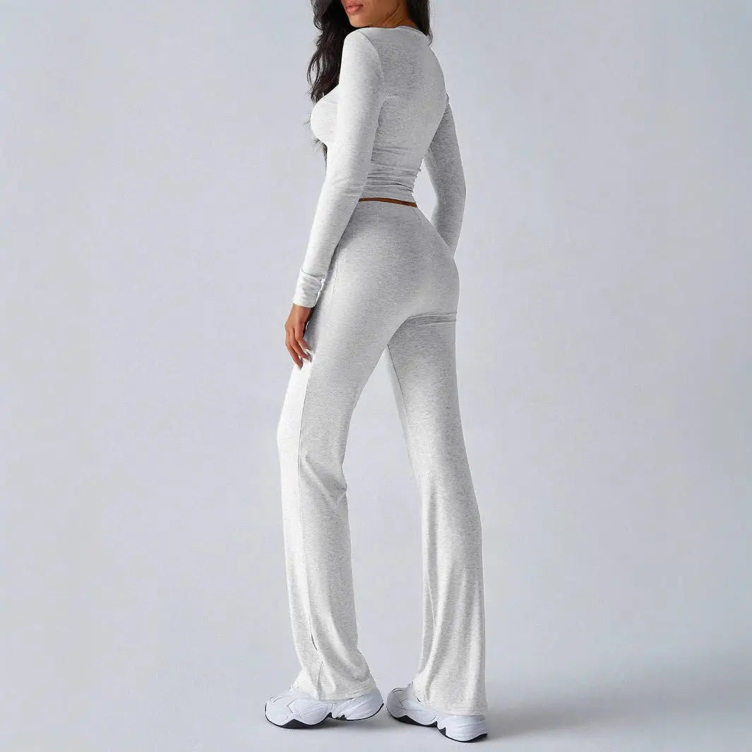 KUTIS™ - Casual Round Neck Crop Top and Drawstring High Waist Pants Set CULT ÉIRE
