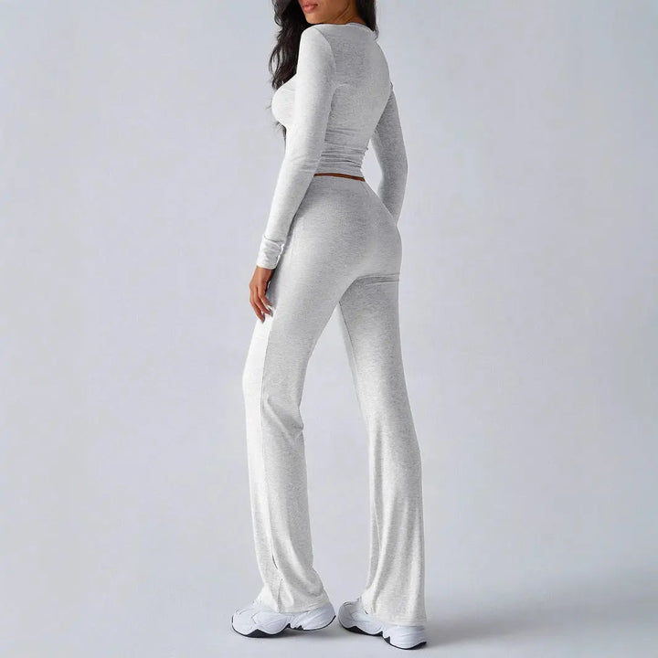 KUTIS™ - Casual Round Neck Crop Top and Drawstring High Waist Pants Set CULT ÉIRE