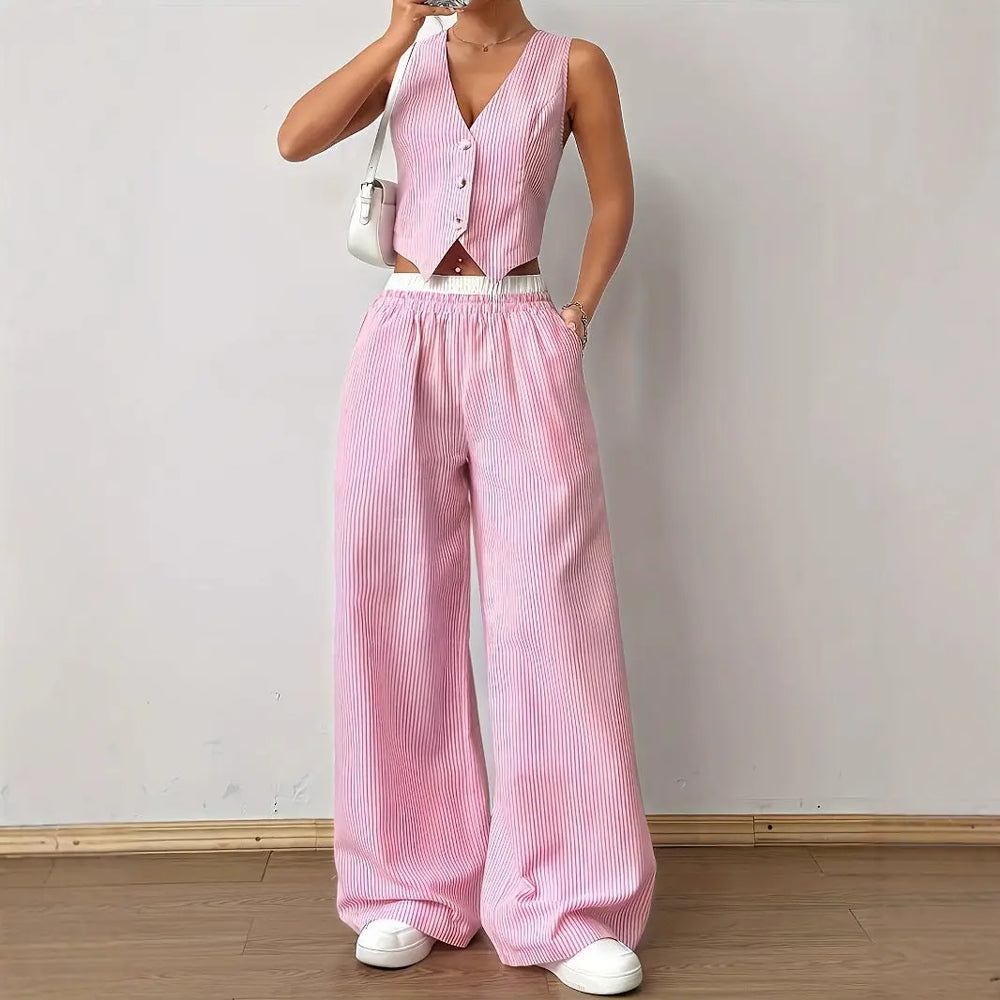 DULCE™ – Elegant Sleeveless Two-Piece Striped Lounge Set CULT ÉIRE