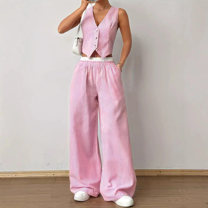 DULCE™ – Elegant Sleeveless Two-Piece Striped Lounge Set CULT ÉIRE