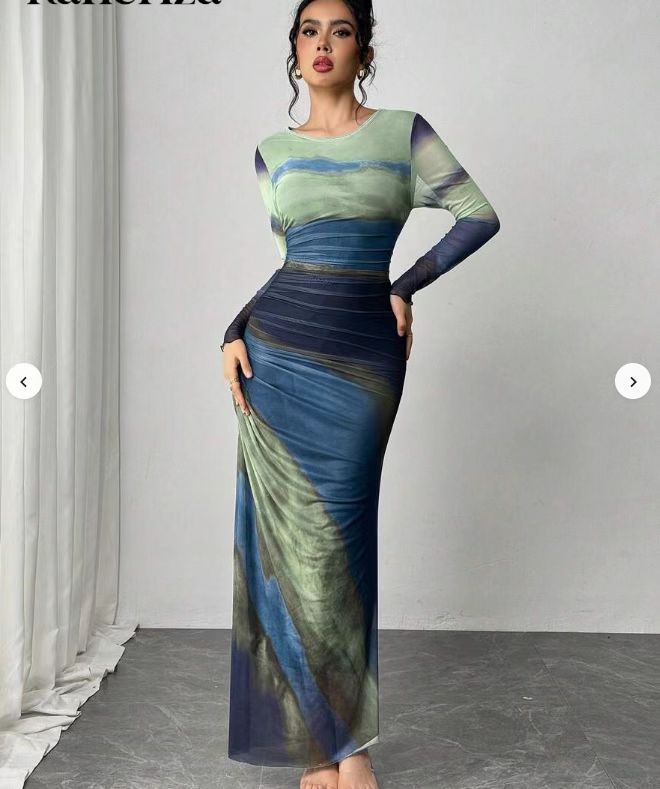 JULIA™ - Comfy Printed Long Sleeve Round Neck Bodycon Maxi Dress CULTÉIRE DUBLIN