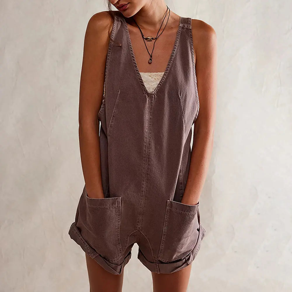 IVYLI™ -  Casual Fitted Sleeveless Denim Romper CULT ÉIRE