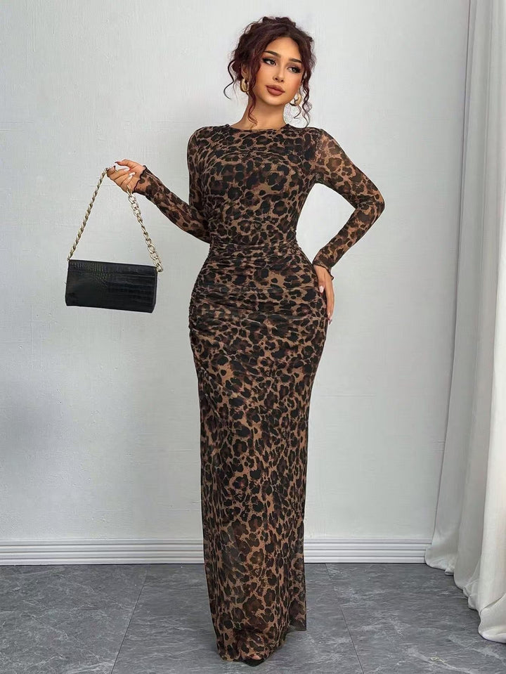JULIA™ - Comfy Printed Long Sleeve Round Neck Bodycon Maxi Dress CULTÉIRE DUBLIN