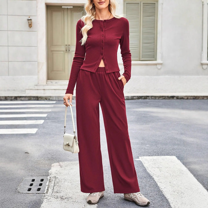 EMELY™ - Slim-Fit Long Sleeve Round Neck Two-Piece Lounge Set CULT ÉIRE