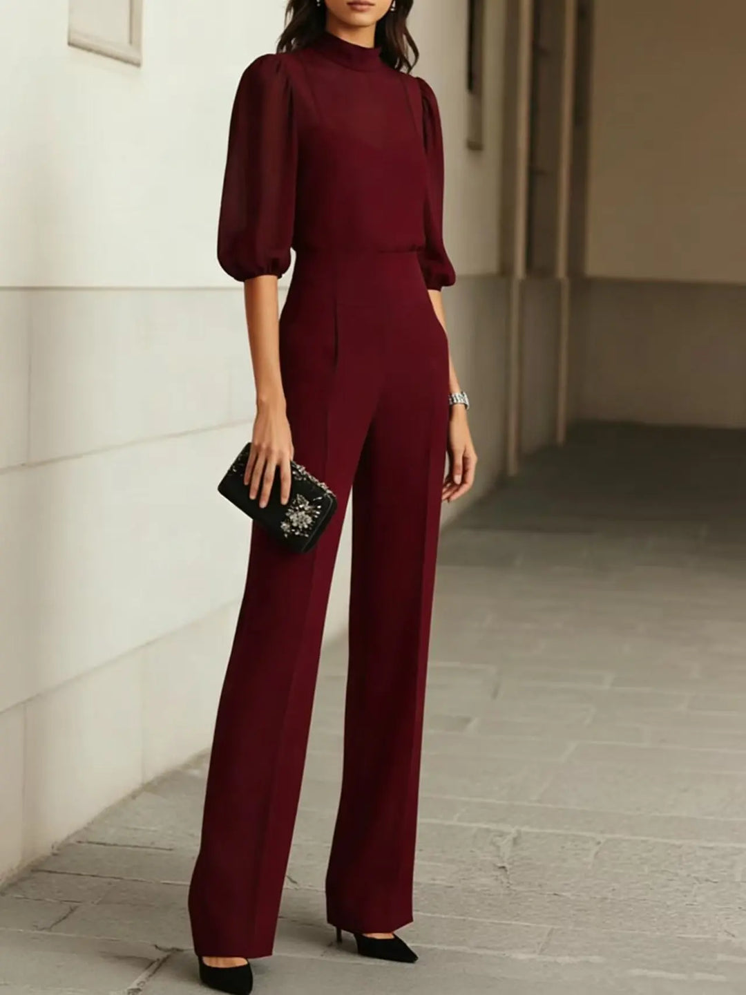 Emma | Elegant Sheer Top and Wide-Leg Trousers 3 Piece Set CULT ÉIRE