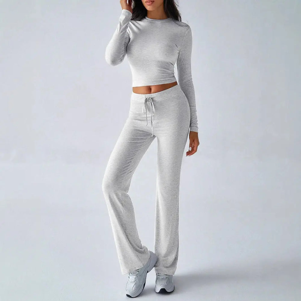 KUTIS™ - Casual Round Neck Crop Top and Drawstring High Waist Pants Set CULT ÉIRE