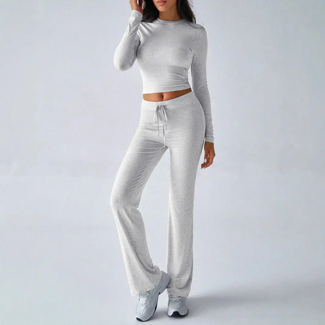 KUTIS™ - Casual Round Neck Crop Top and Drawstring High Waist Pants Set CULT ÉIRE