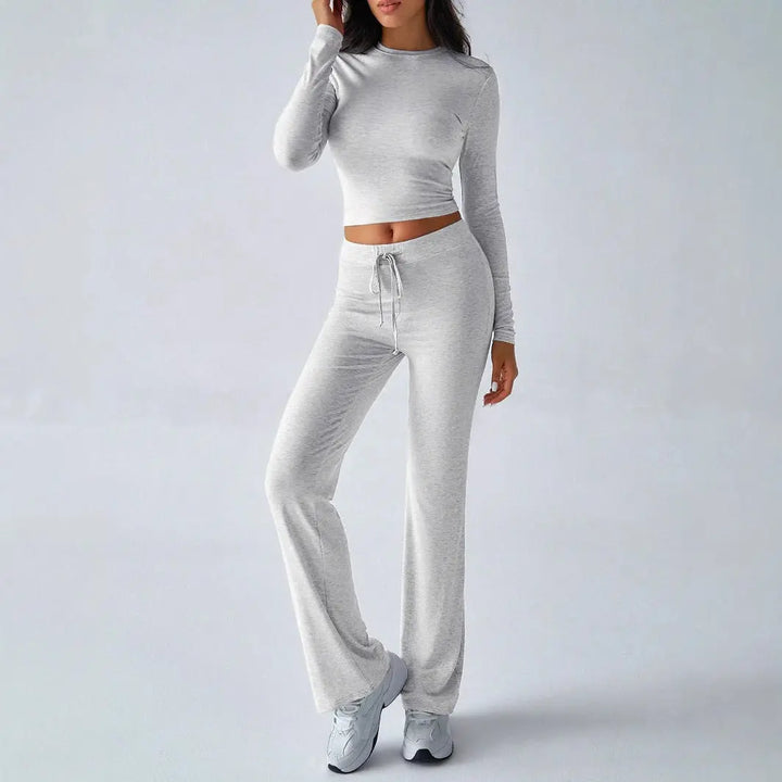 KUTIS™ - Casual Round Neck Crop Top and Drawstring High Waist Pants Set CULT ÉIRE