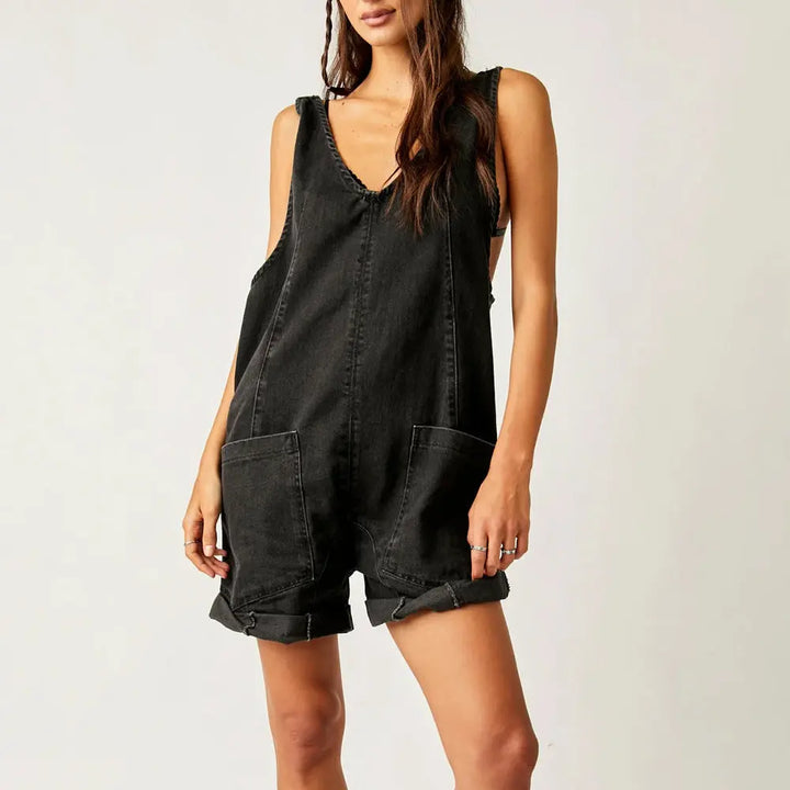 IVYLI™ -  Casual Fitted Sleeveless Denim Romper CULT ÉIRE
