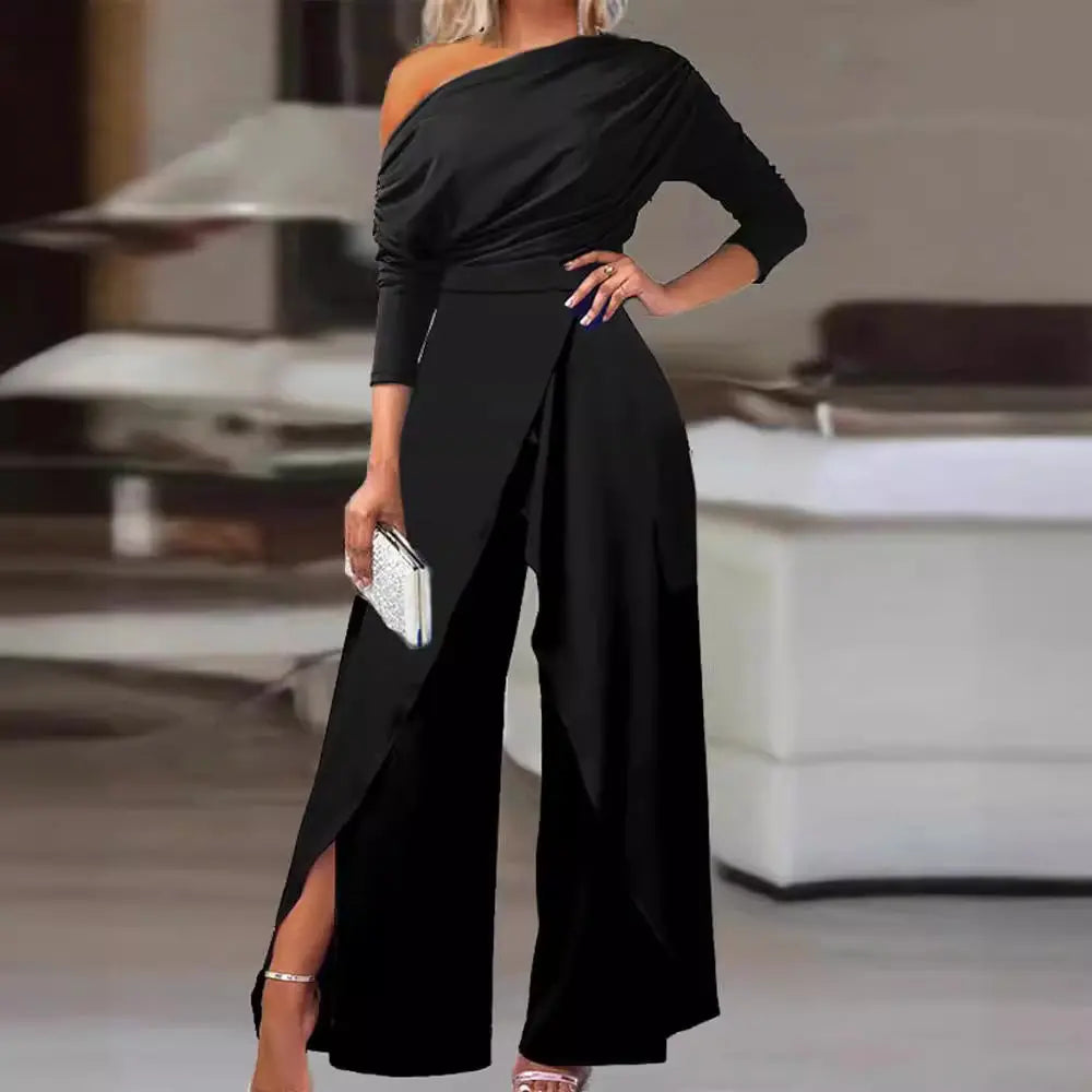 RANA™ - Elegant Ruched Wrap Split Hem Jumpsuit CULT ÉIRE