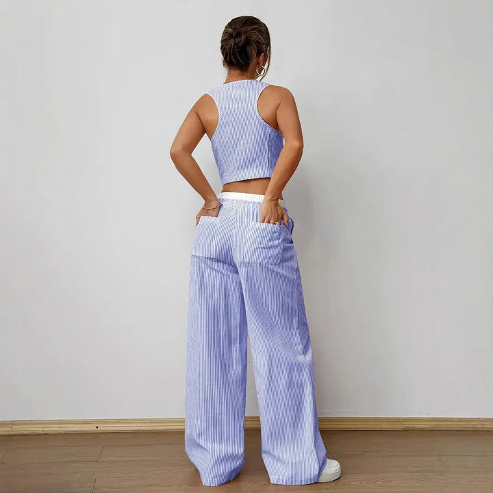DULCE™ – Elegant Sleeveless Two-Piece Striped Lounge Set CULT ÉIRE