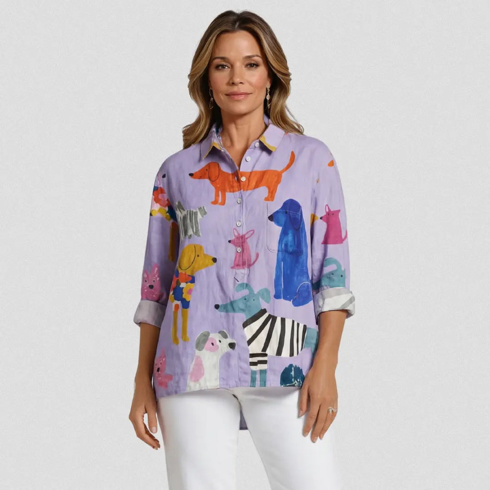 Coralie | Women's Dog  Art Print Casual  Shirt CULT ÉIRE