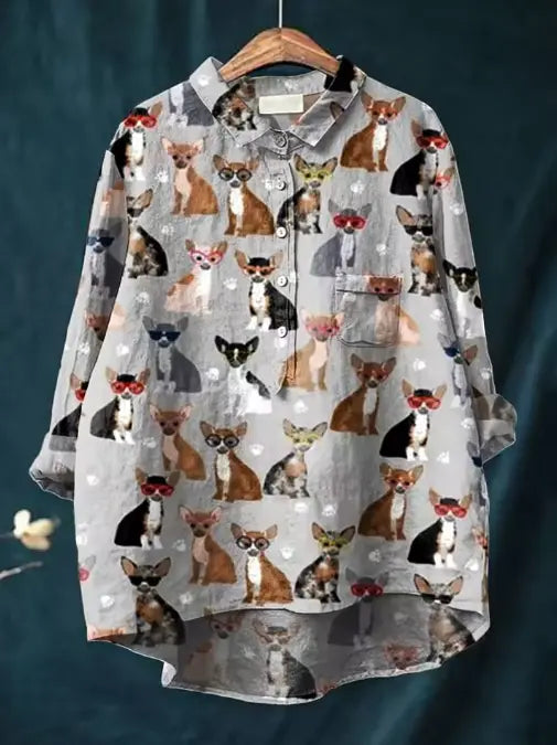 Cleo | Cool Chihuahua Sunglasses Print Blouse CULT ÉIRE