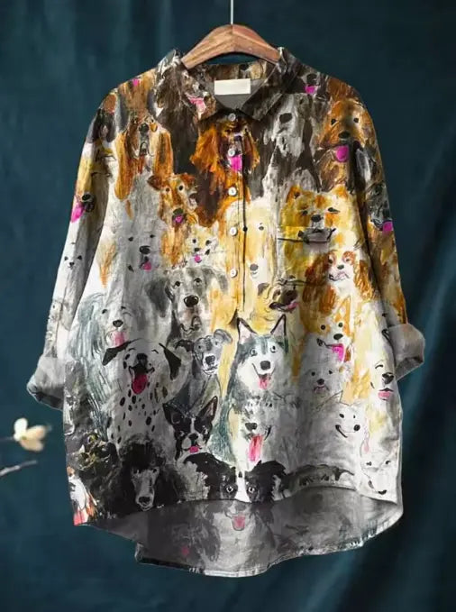 Remy | Artistic Dog Portrait Print Women's Casual Blouse CULT ÉIRE