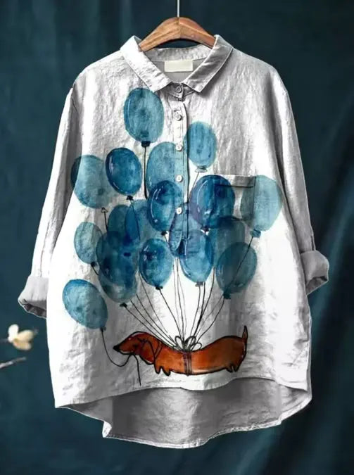 Bowie | Artistic Dachshund Balloon Print Women's Casual Blouse CULT ÉIRE