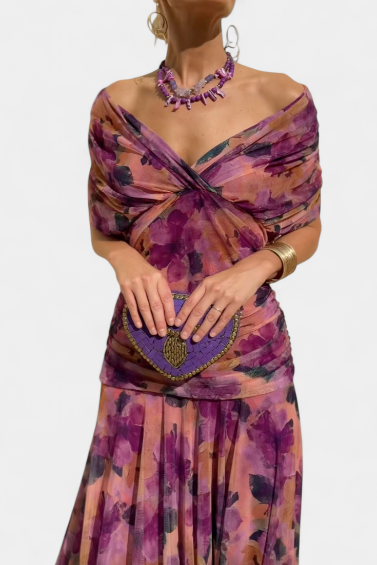 FLORENDA™ | Long Floral V Neck Dress CULTÉIRE DUBLIN