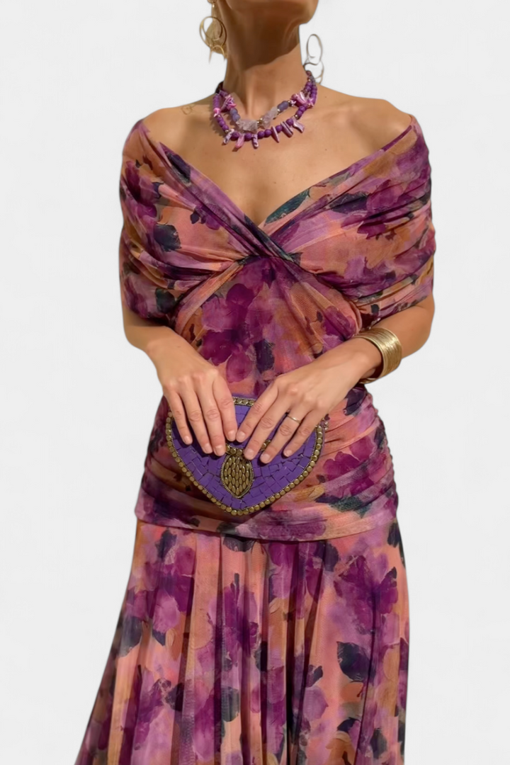 FLORENDA™ | Long Floral V Neck Dress CULTÉIRE DUBLIN