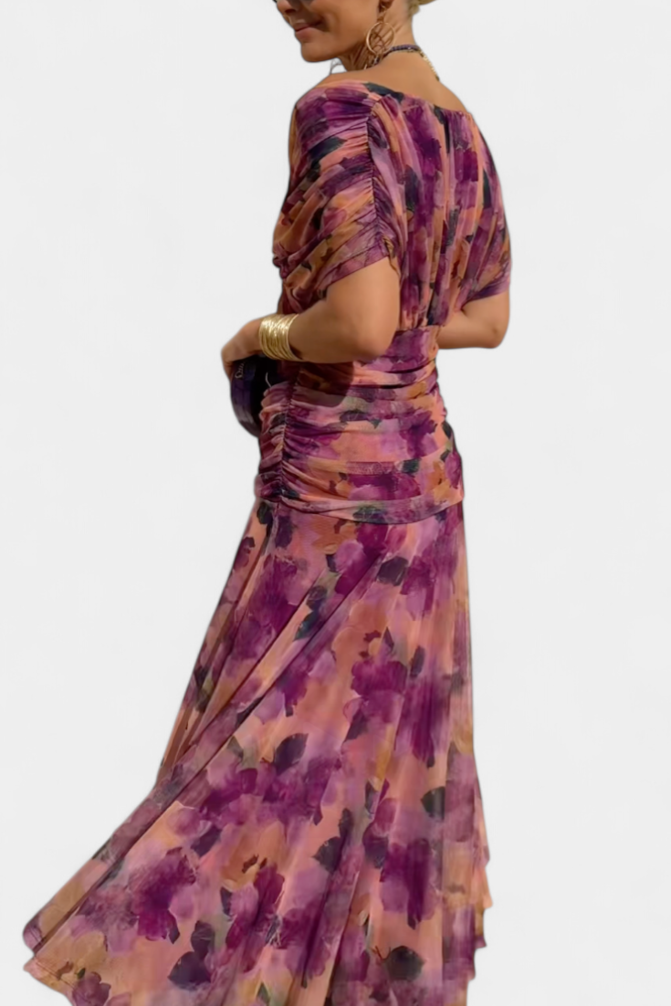 FLORENDA™ | Long Floral V Neck Dress CULTÉIRE DUBLIN