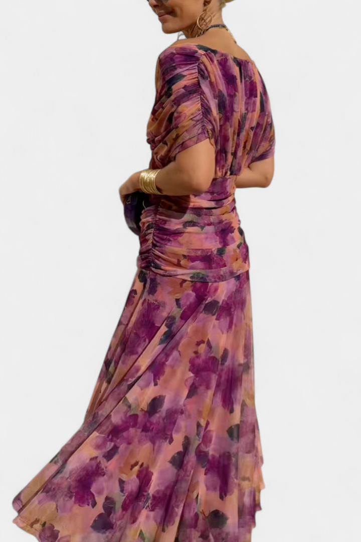 FLORENDA™ | Long Floral V Neck Dress CULTÉIRE DUBLIN