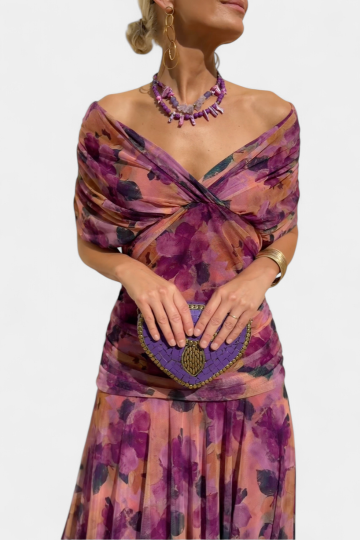 FLORENDA™ | Long Floral V Neck Dress CULTÉIRE DUBLIN