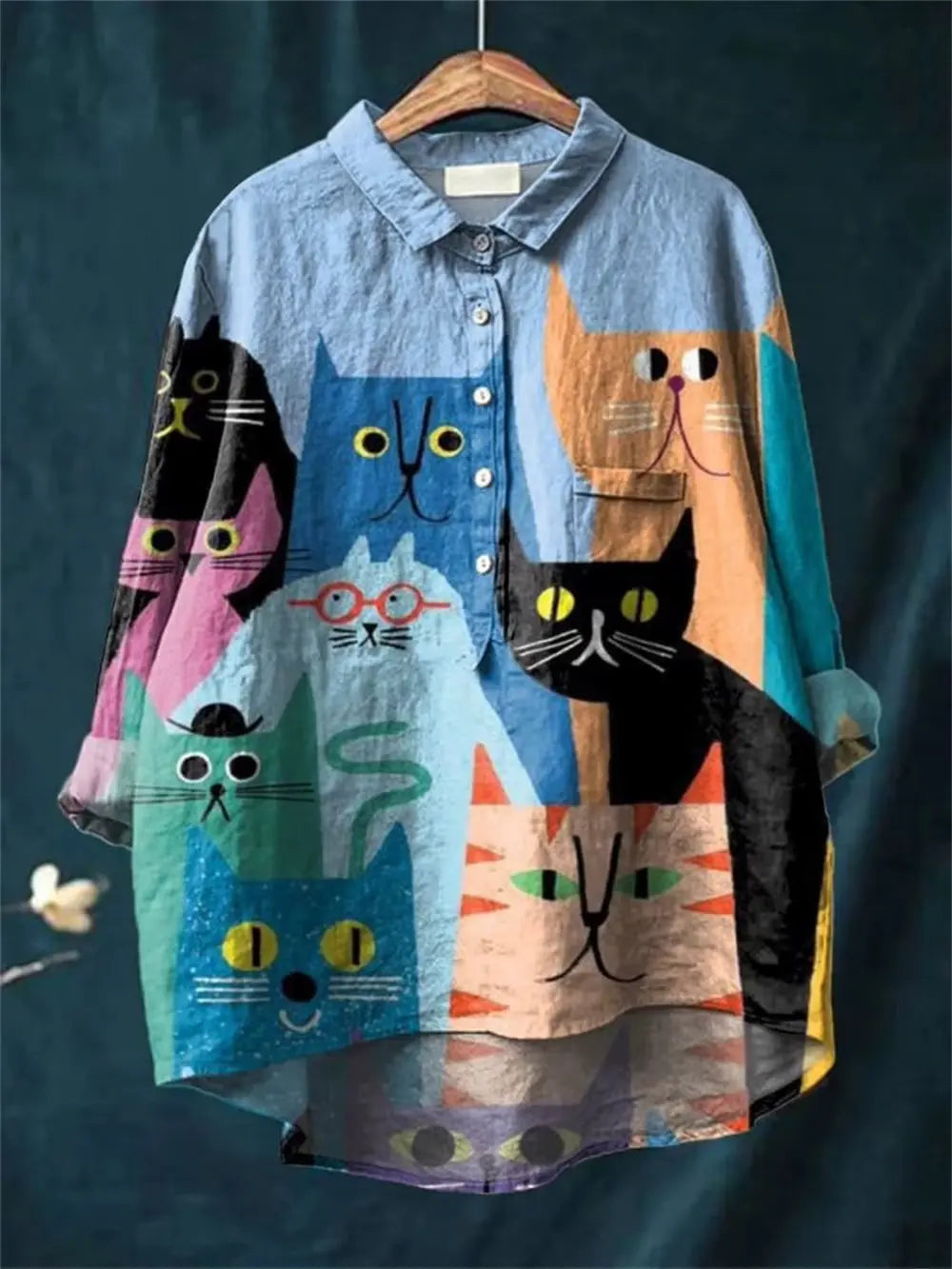 Elara | Artistic Cat & Dog Print Women's Casual Blouse CULT ÉIRE
