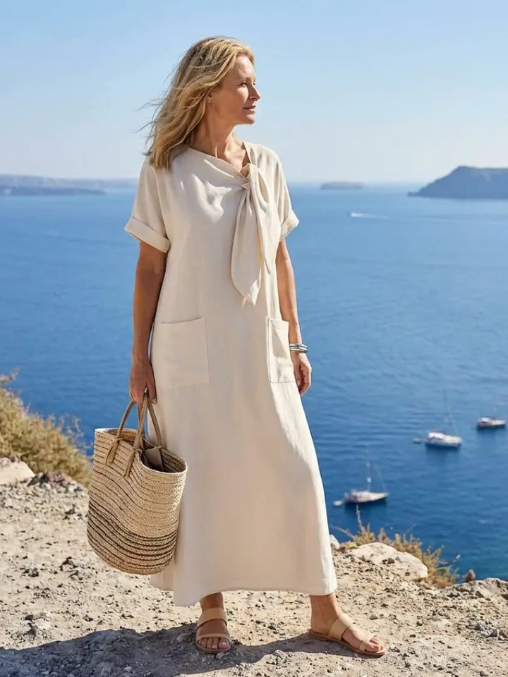 ELOWYN™ | Round Neck Short Sleeve Pocket Maxi Dress CULT ÉIRE