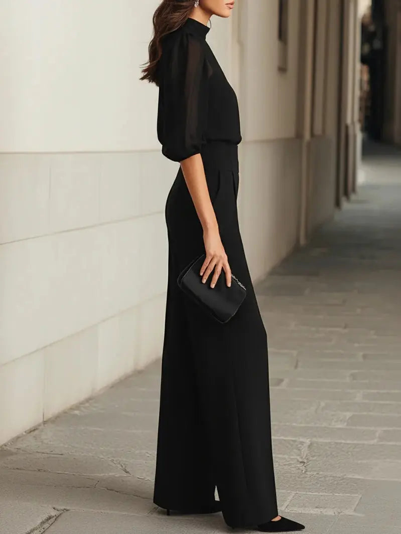 Emma | Elegant Sheer Top and Wide-Leg Trousers 3 Piece Set CULT ÉIRE