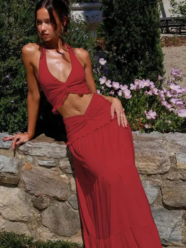 ARIYA™ – Chic Plunge Neck Summer Two-Piece Outfit CULT ÉIRE