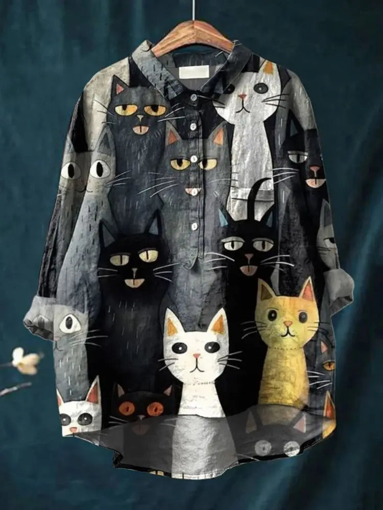 Amélia | Women’s Whimsical Cat Print Casual Shirt CULT ÉIRE