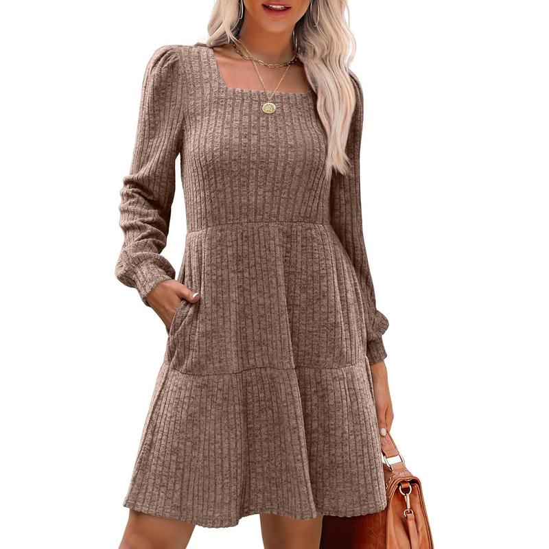 ELIZA™ - Cozy Square Neck Long Sleeve Babydoll Sweater Dress CULTÉIRE DUBLIN