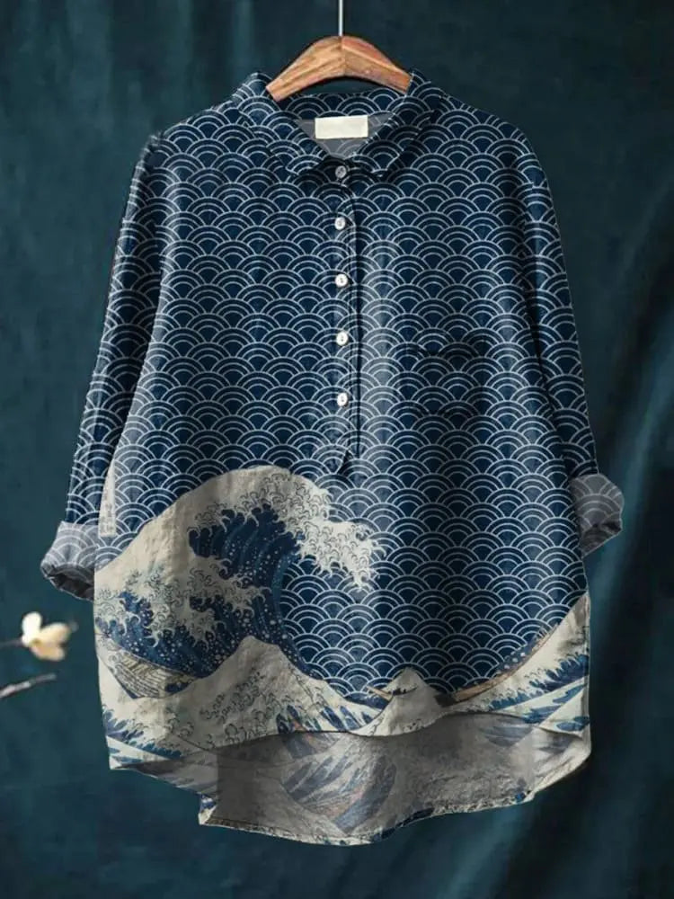Delphine | Women’s Deep Sea Wave Print Casual Shirt CULT ÉIRE