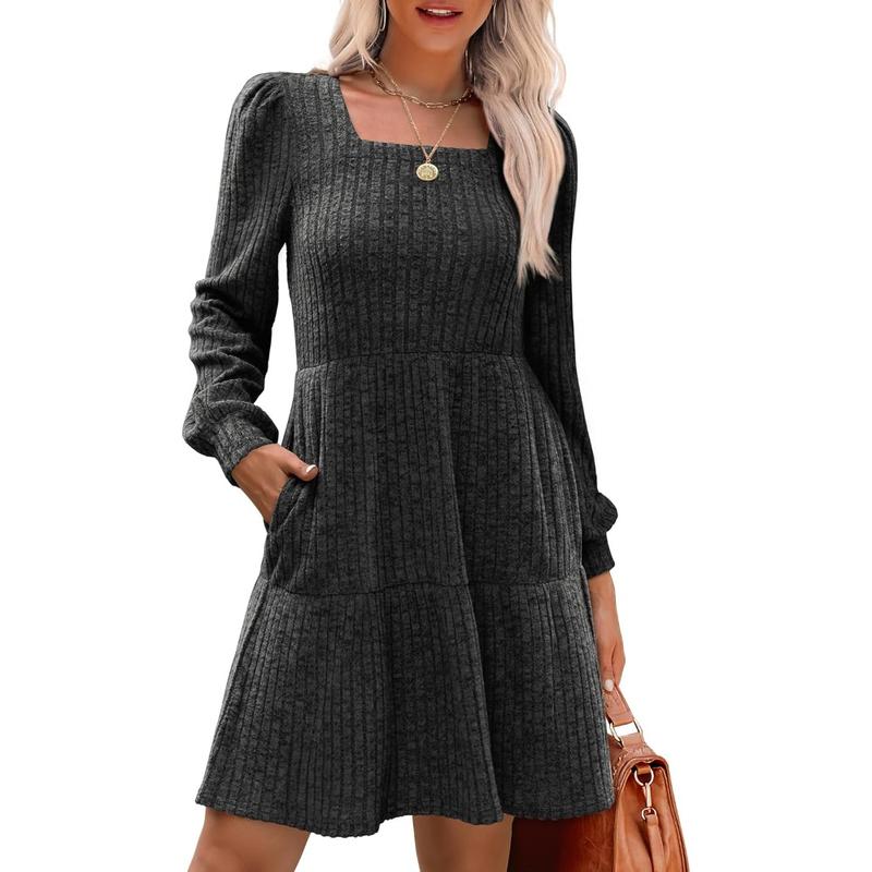ELIZA™ - Cozy Square Neck Long Sleeve Babydoll Sweater Dress CULTÉIRE DUBLIN
