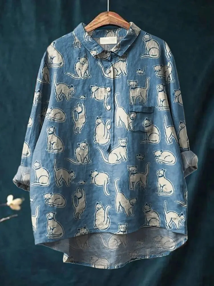 Marlowe | Women’s Minimal Cat Print Casual Shirt CULT ÉIRE