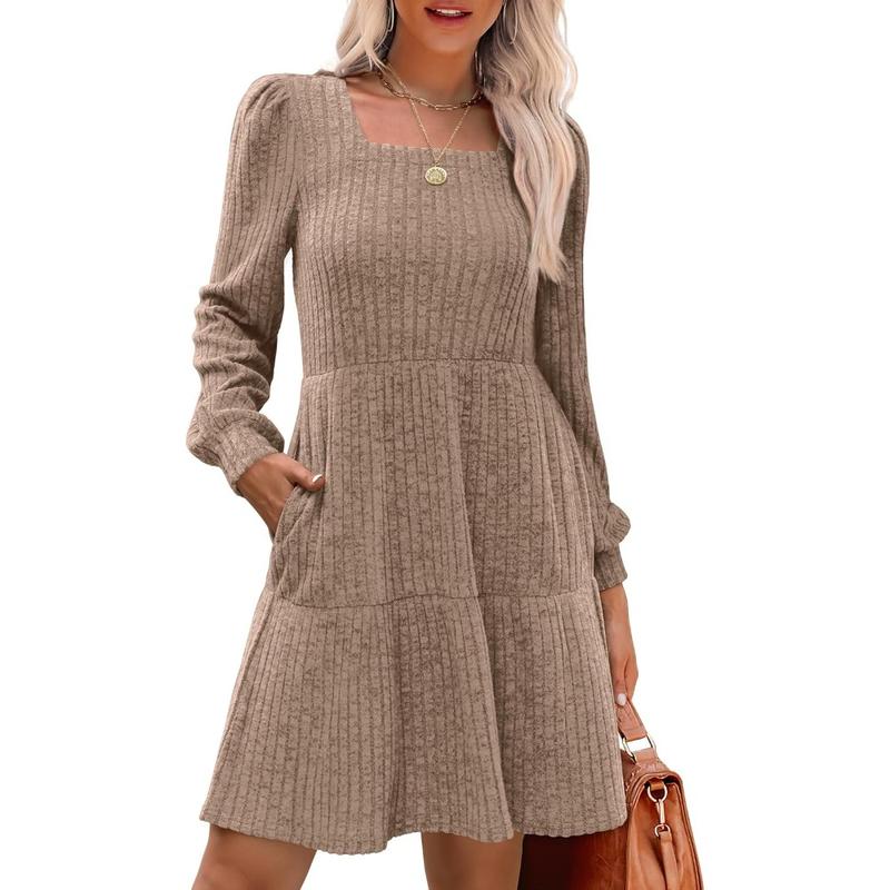 ELIZA™ - Cozy Square Neck Long Sleeve Babydoll Sweater Dress CULTÉIRE DUBLIN
