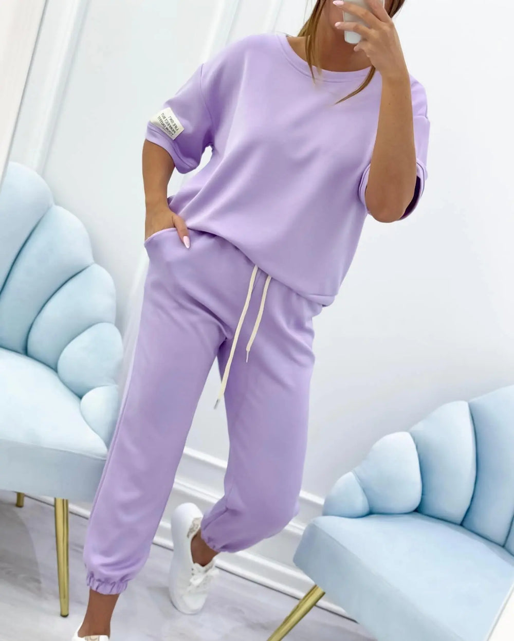 ELENZA | Women’s Casual Two-Piece Set with Solid Top and Trousers CULT ÉIRE
