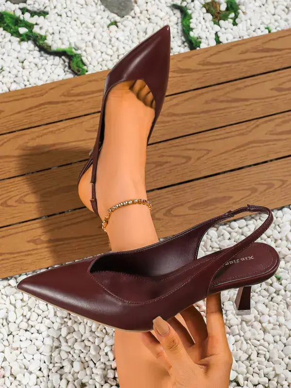 AMIRA™ - Women’s PU Leather Slingback Heels Simple Solid Color Pointed Toe Pumps CULT ÉIRE
