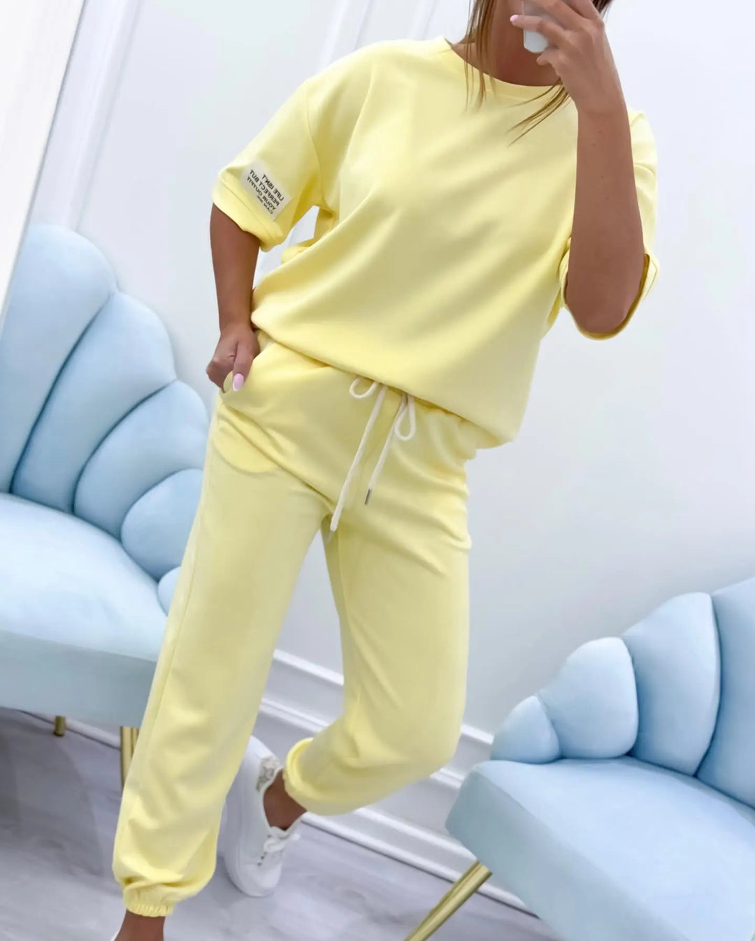 ELENZA | Women’s Casual Two-Piece Set with Solid Top and Trousers CULT ÉIRE