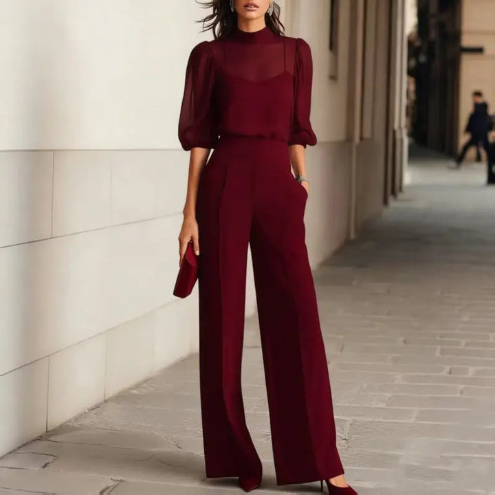 Emma | Elegant Sheer Top and Wide-Leg Trousers 3 Piece Set CULT ÉIRE