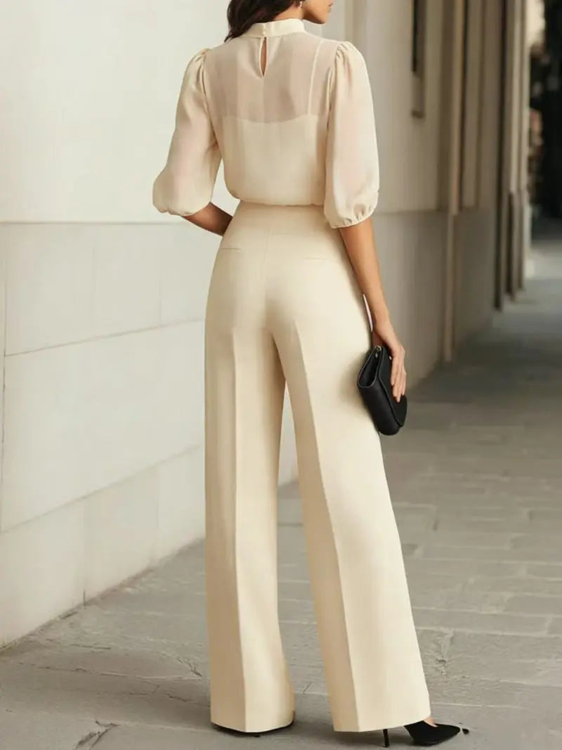 Emma | Elegant Sheer Top and Wide-Leg Trousers 3 Piece Set CULT ÉIRE