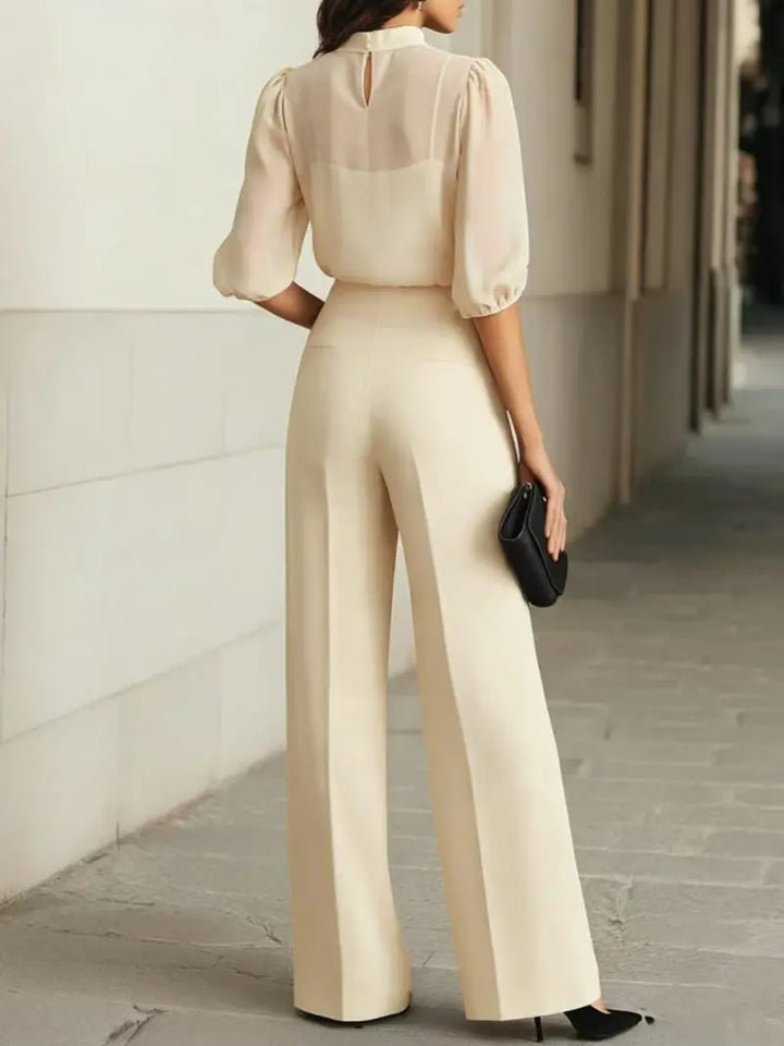 Emma | Elegant Sheer Top and Wide-Leg Trousers 3 Piece Set CULT ÉIRE