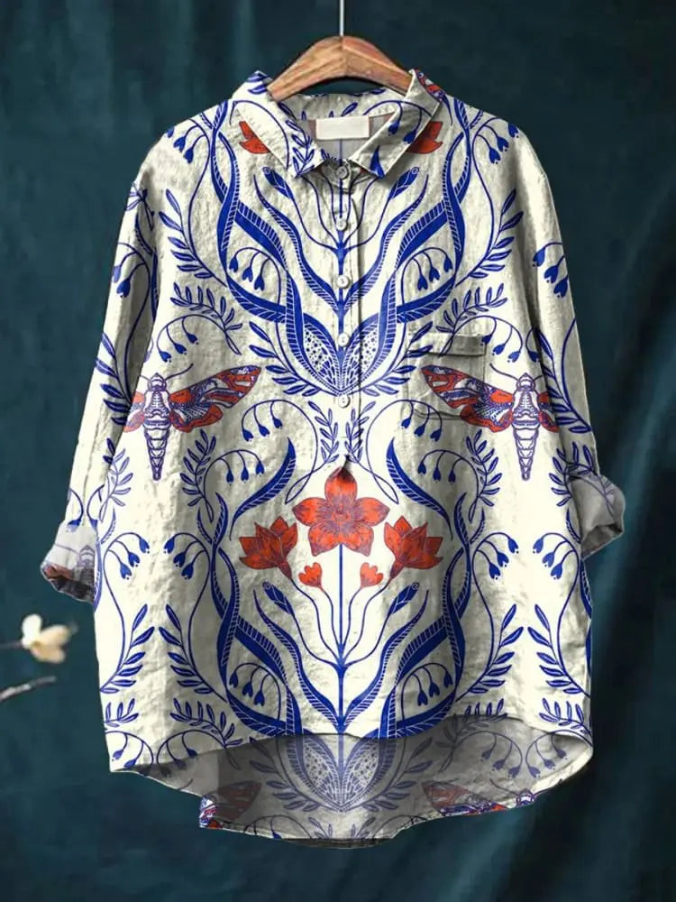 Claire | Women’s Blue Porcelain Print Casual Shirt CULT ÉIRE
