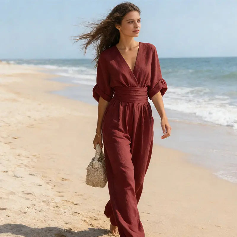 Slimelle | V Neck Wide Leg Jumpsuit CULT ÉIRE