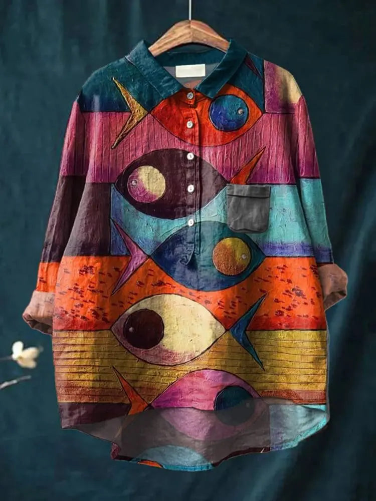 Nerina | Women’s Ocean-Inspired Artistic Print Casual Shirt CULT ÉIRE