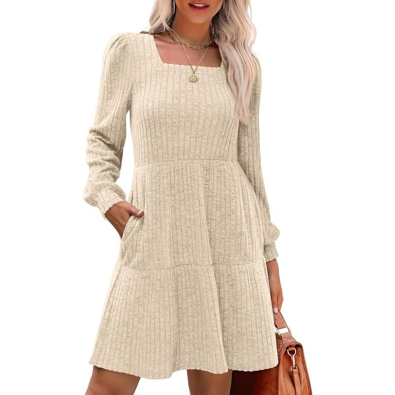 ELIZA™ - Cozy Square Neck Long Sleeve Babydoll Sweater Dress CULTÉIRE DUBLIN