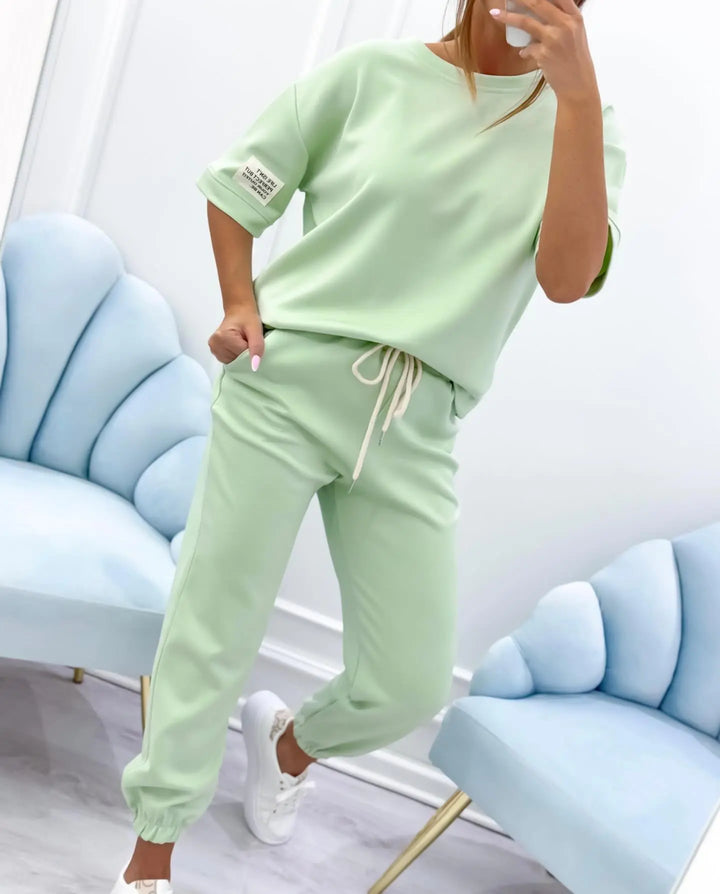 ELENZA | Women’s Casual Two-Piece Set with Solid Top and Trousers CULT ÉIRE