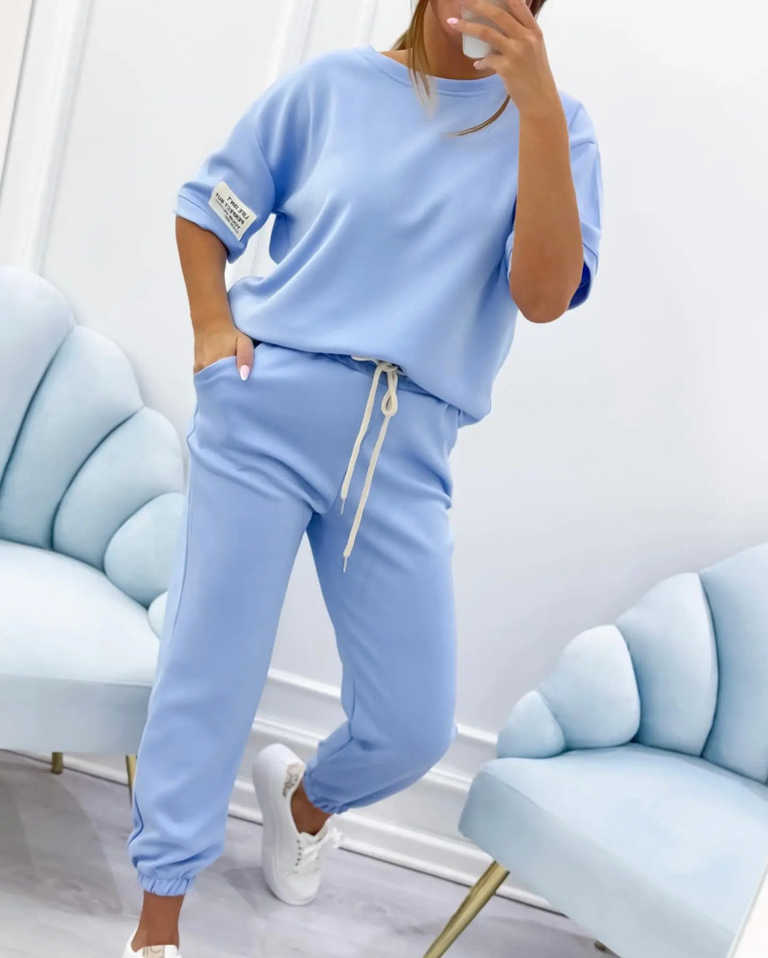 ELENZA | Women’s Casual Two-Piece Set with Solid Top and Trousers CULT ÉIRE