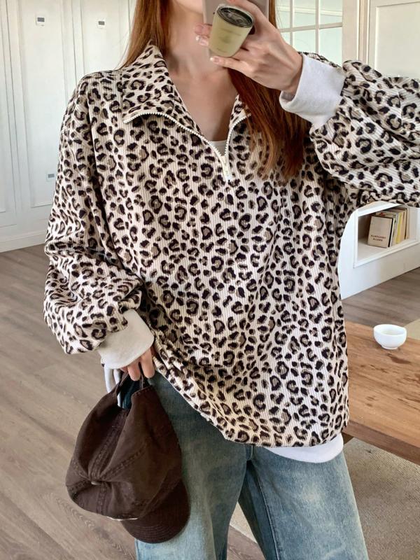 INGRID™ - Women’s Casual Zip-Up Front Leopard Print Sweatshirt Long Sleeve CULTÉIRE DUBLIN